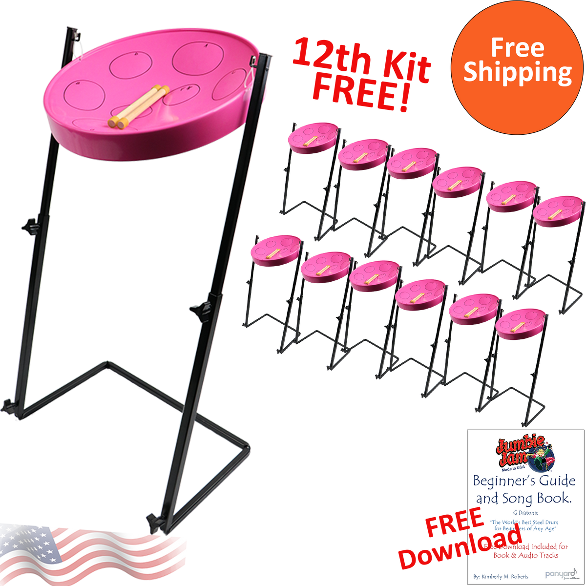 Panyard Jumbie Jam Steel Drum Kit 12-Pack w/ Z-Floor Stand