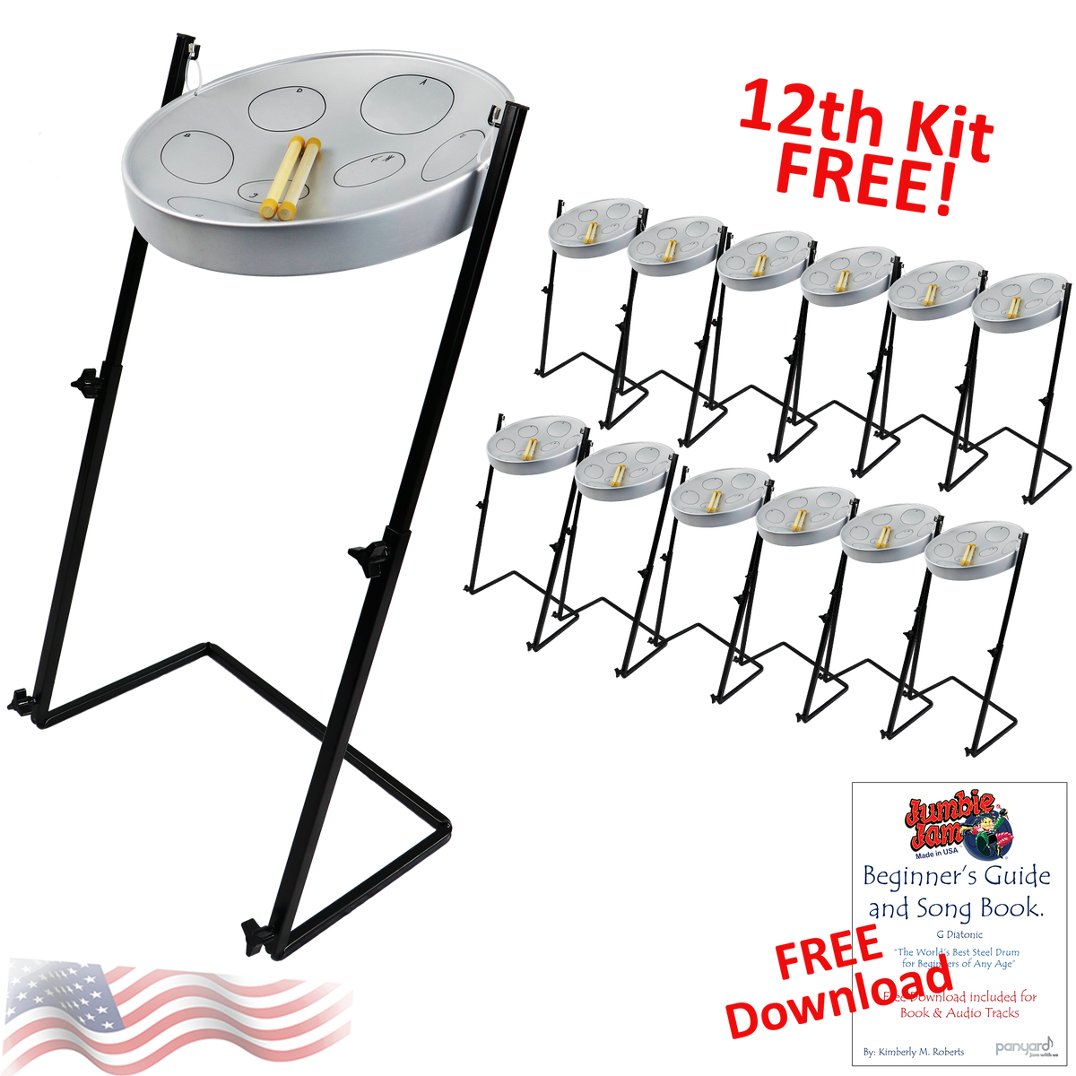 Panyard Jumbie Jam Steel Drum Kit 12-Pack w/ Z-Floor Stand