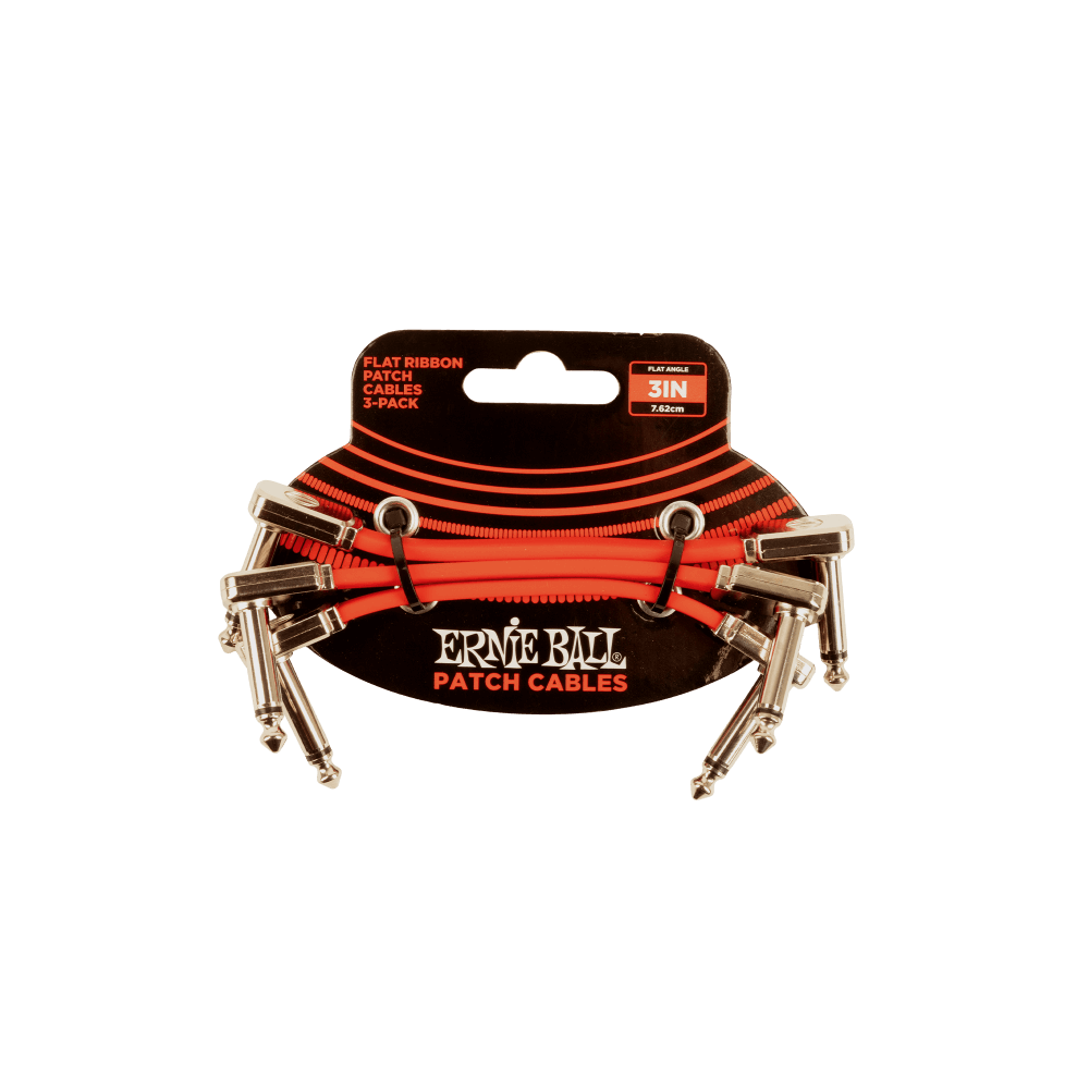 Ernie Ball 3" Flat Ribbon Patch Cable, Red, 3-Pack