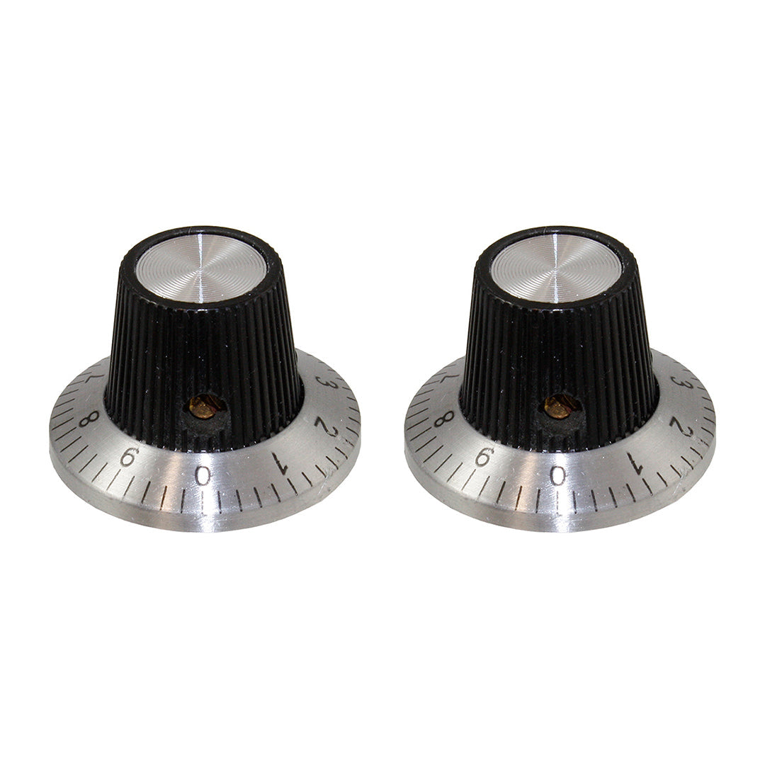 Radio Knobs (2), 1-3/32", Black/Silver