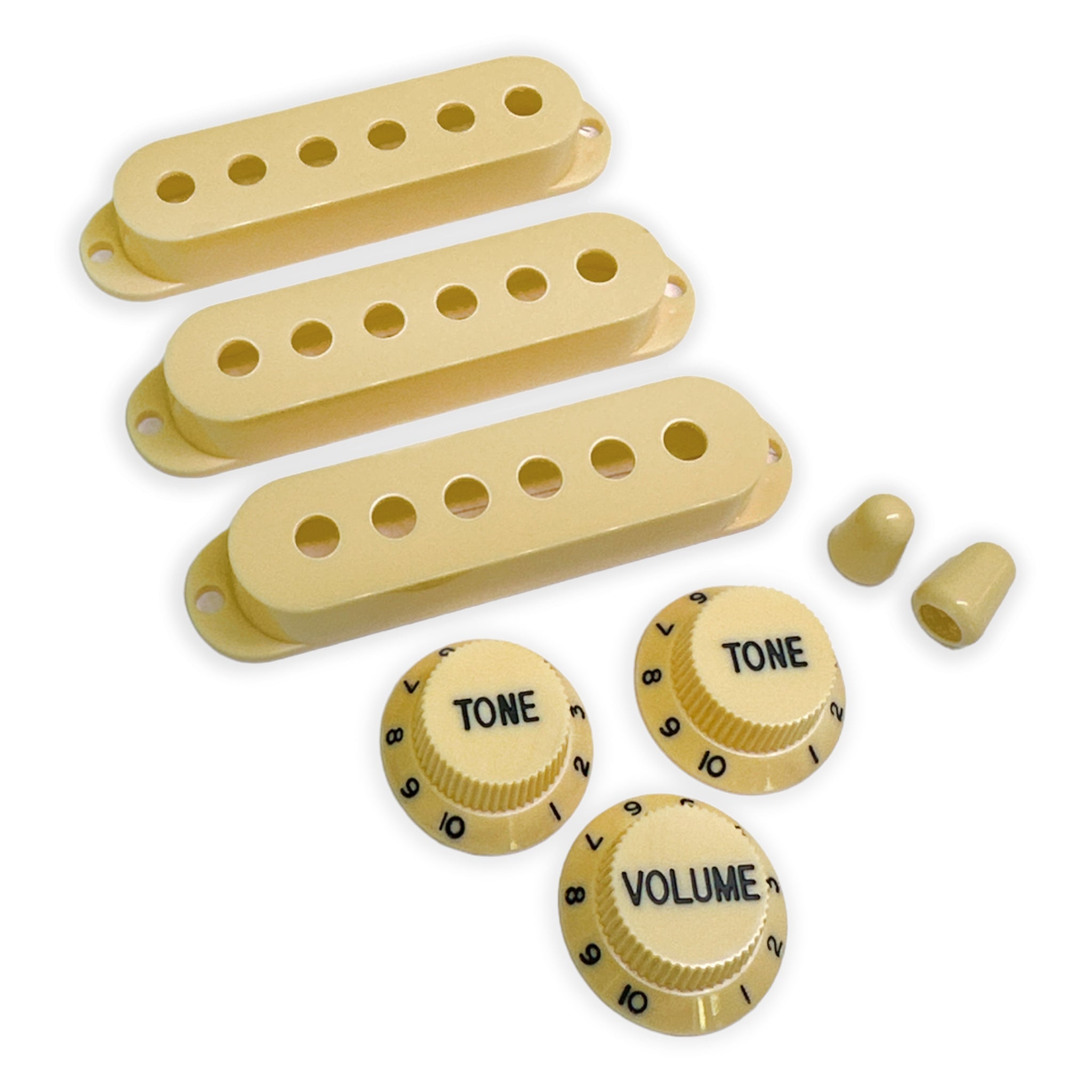 Axlabs Modern Style Strat Accessory Kit, Aged White/Cream w/ Black Lettering