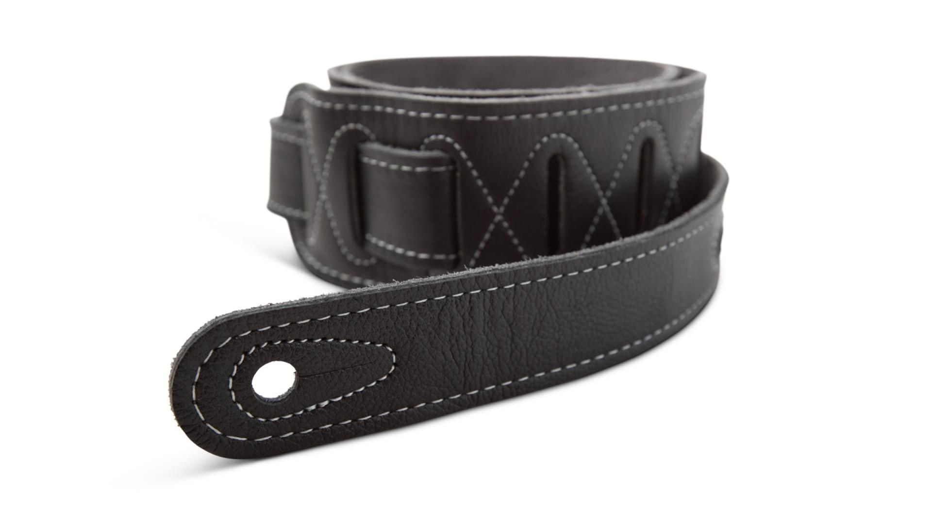 Taylor 2.5" Leather Guitar Strap, Silver Logo, Black w/ Suede Back