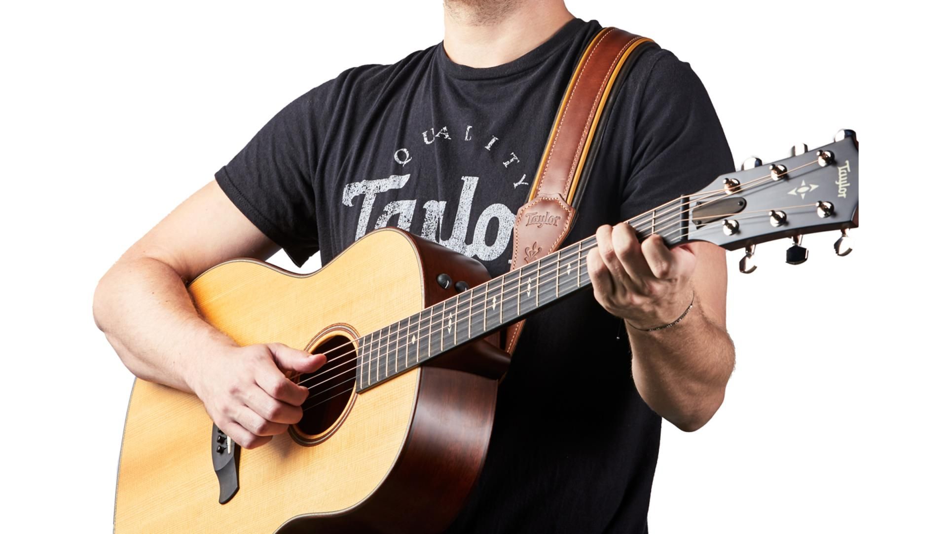 Taylor Century 2.5" Medium Brown Leather Guitar Strap, Medium Brown/Butterscotch/Black