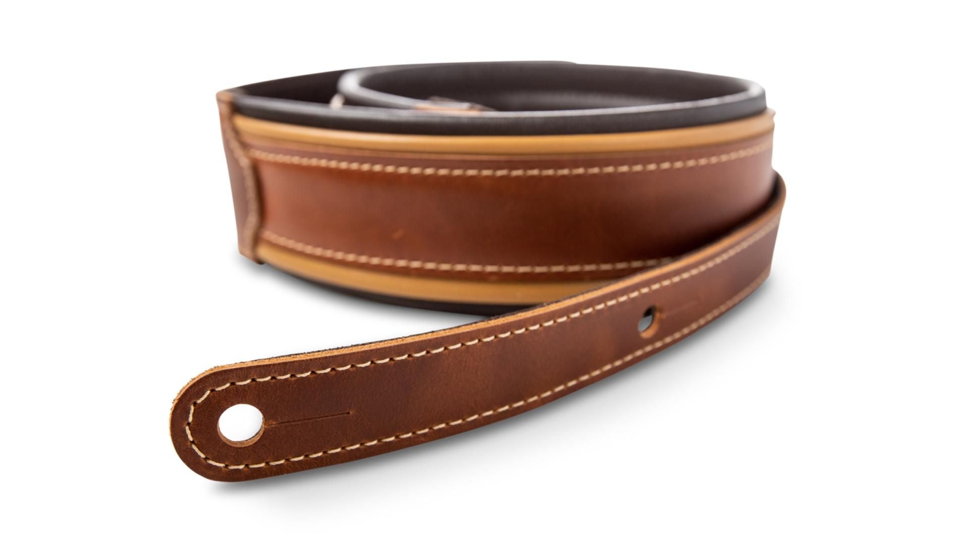 Taylor Century 2.5" Medium Brown Leather Guitar Strap, Medium Brown/Butterscotch/Black