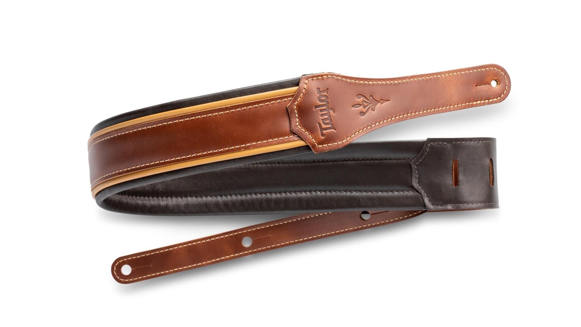 Taylor Century 2.5" Medium Brown Leather Guitar Strap, Medium Brown/Butterscotch/Black
