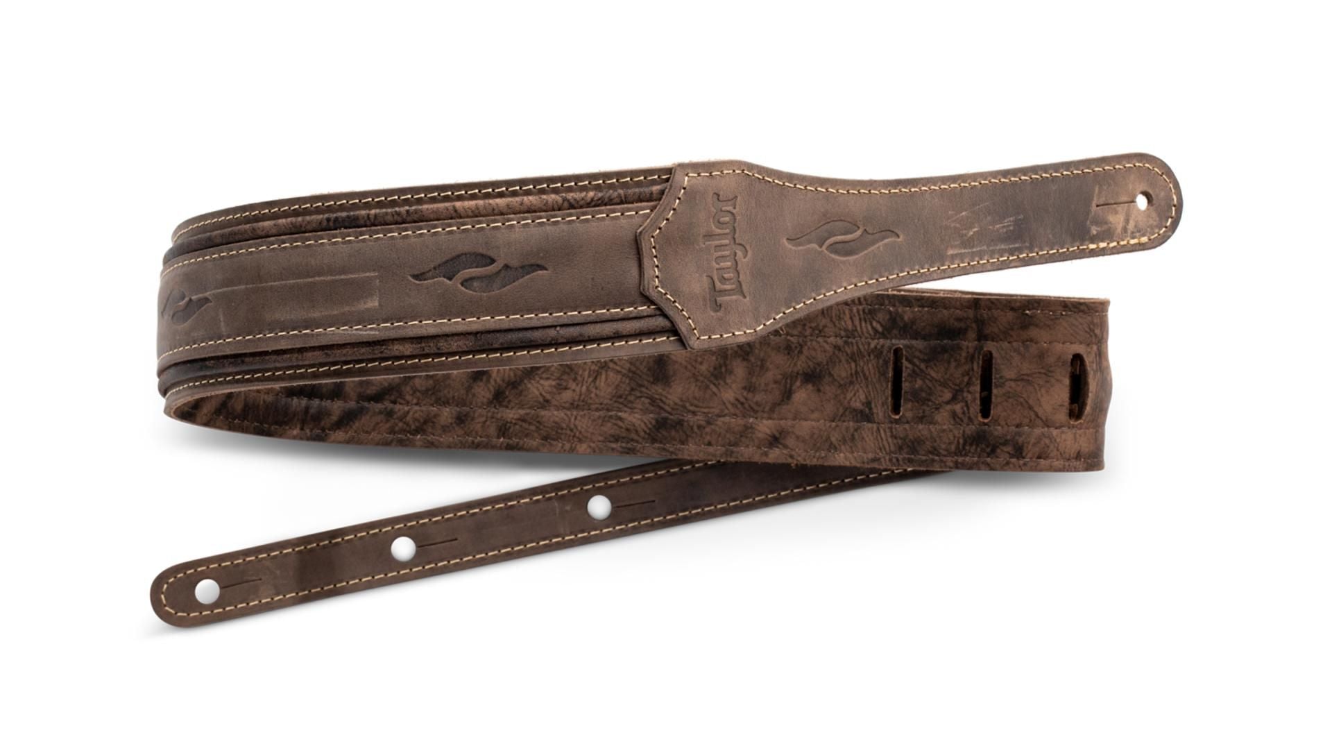 Taylor Element Distressed Leather Guitar Strap, Dark Brown