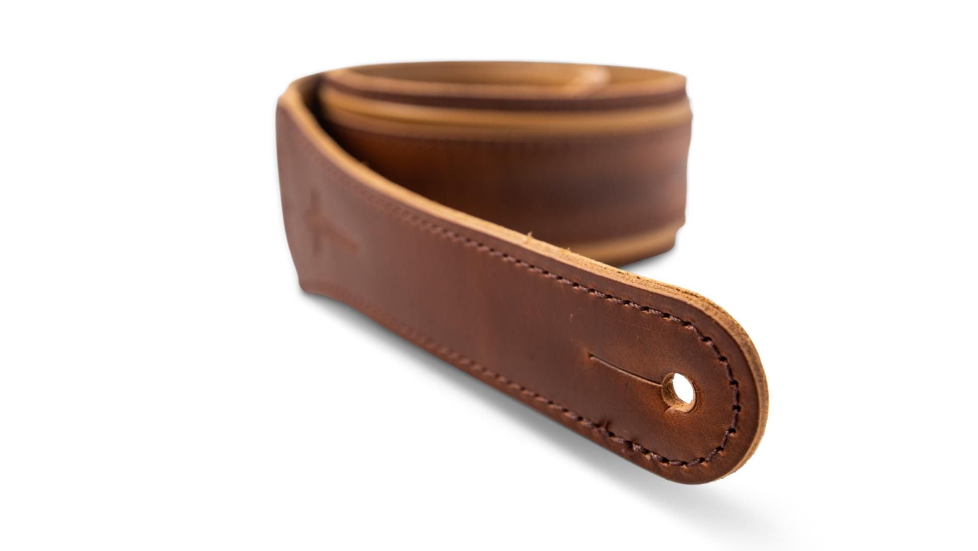 Taylor Nouveau 2.5" Distressed Leather Guitar Strap, Medium Brown w/ Butterscotch Trim