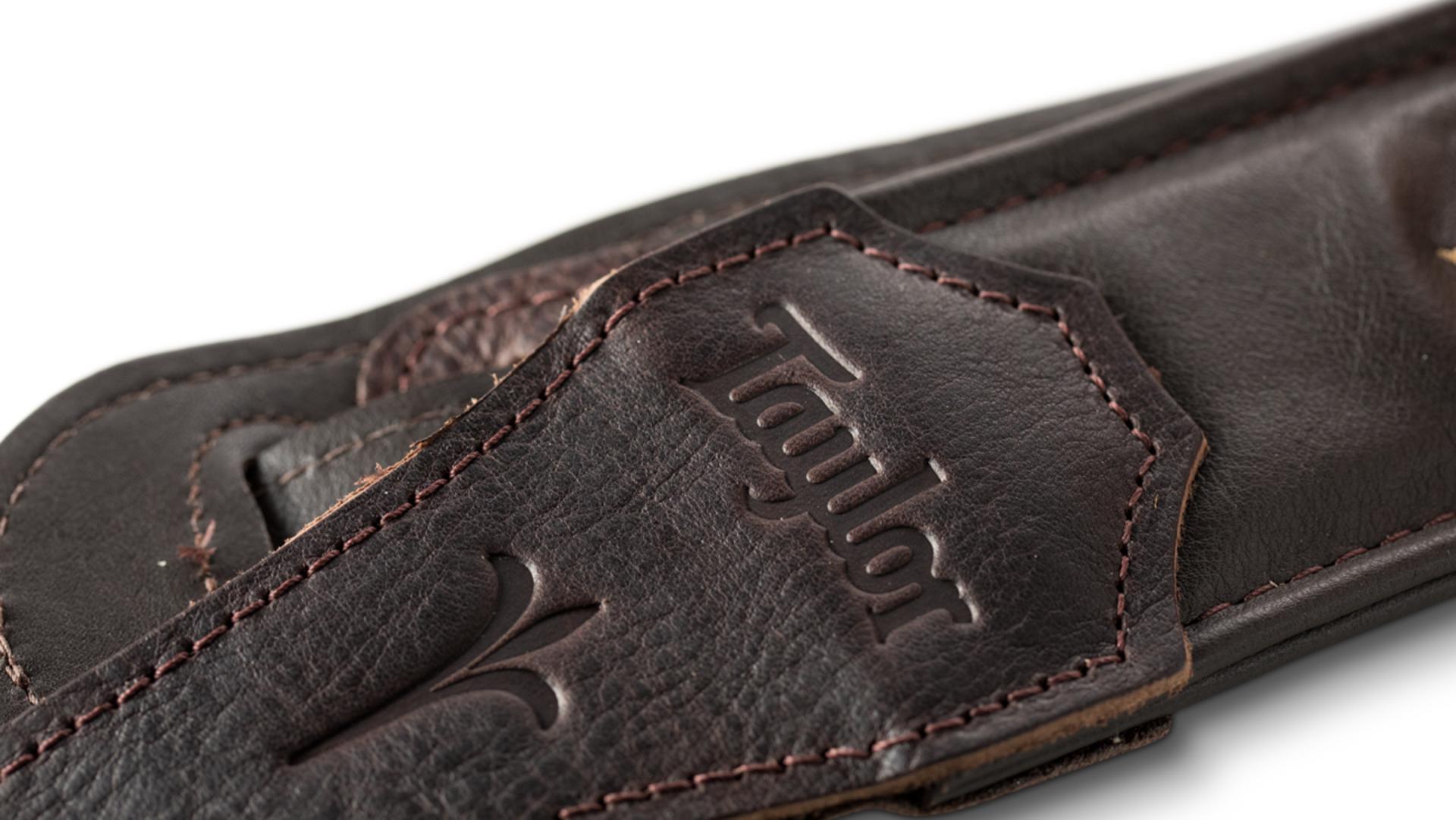 Taylor Spring Vine 2.5 Leather Guitar Strap, Chocolate Brown w/ Embroidered Vine Pattern