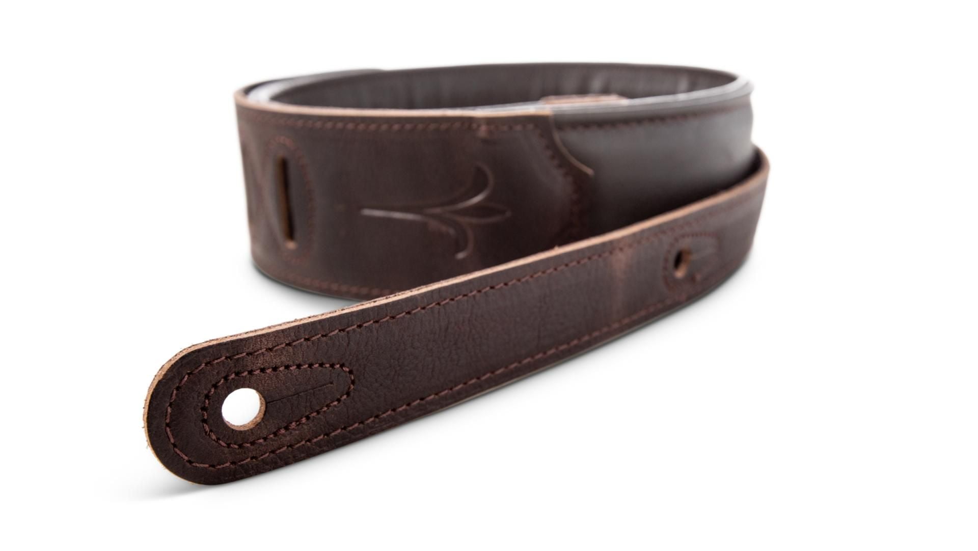 Taylor Spring Vine 2.5 Leather Guitar Strap, Chocolate Brown w/ Embroidered Vine Pattern