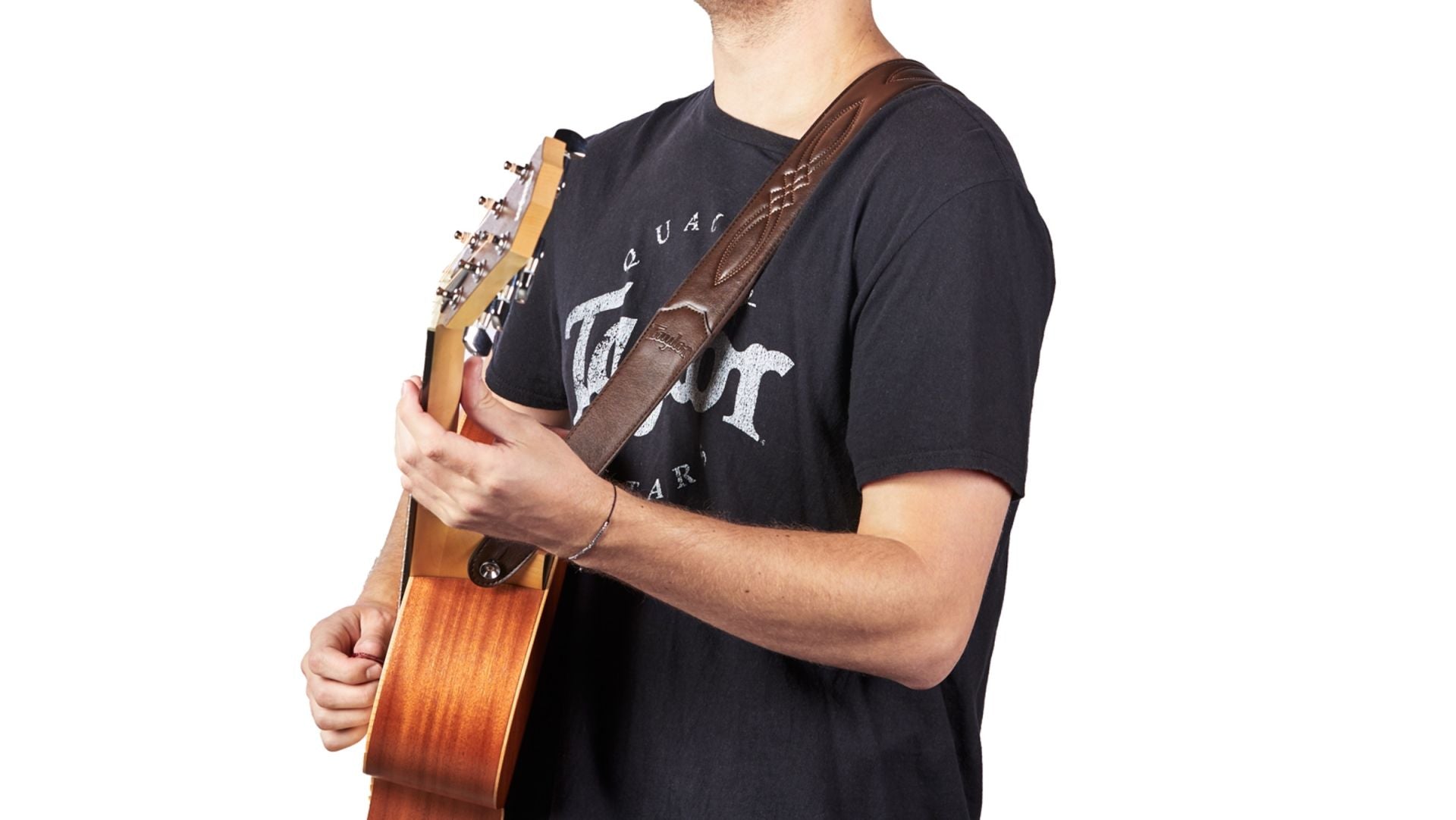 Taylor 2" Vegan Leather Guitar Strap, Glossy Chocolate Brown w/ Embossed Logo