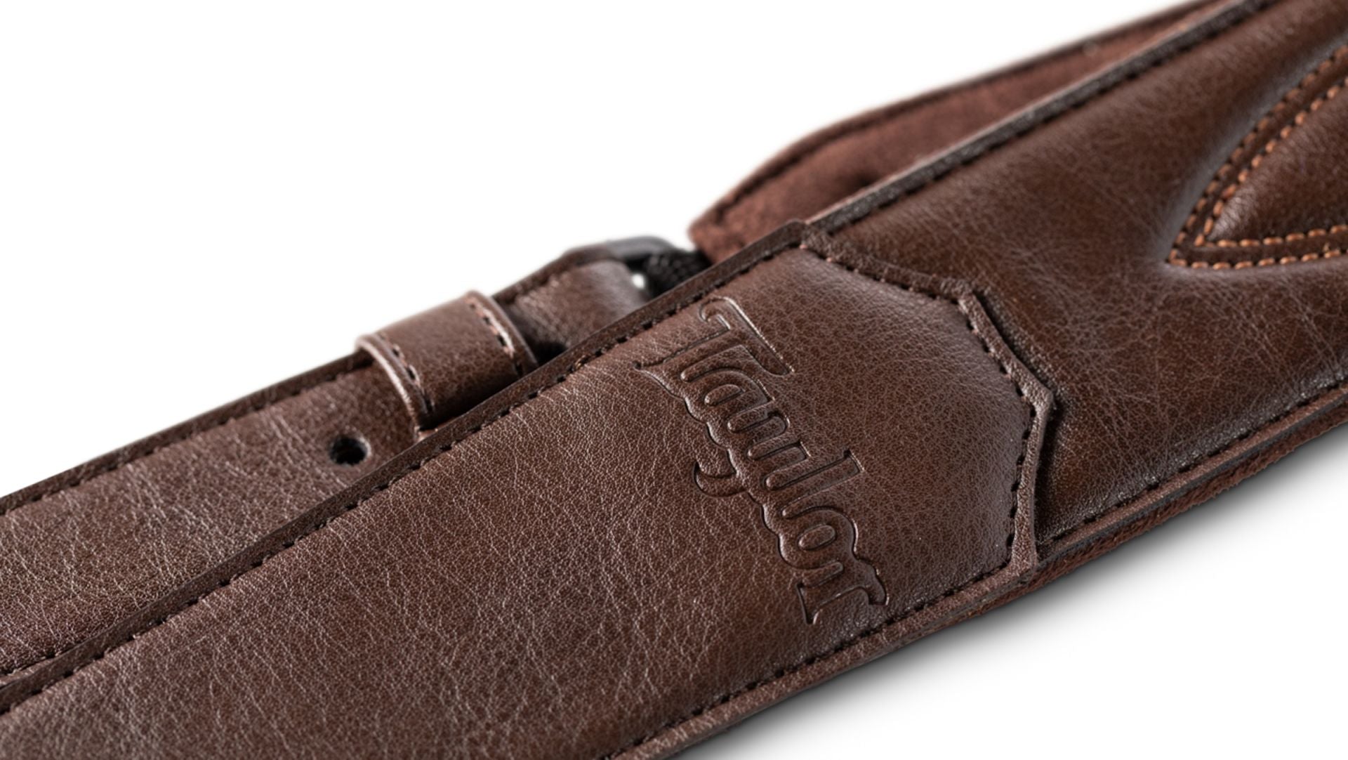 Taylor 2" Vegan Leather Guitar Strap, Glossy Chocolate Brown w/ Embossed Logo