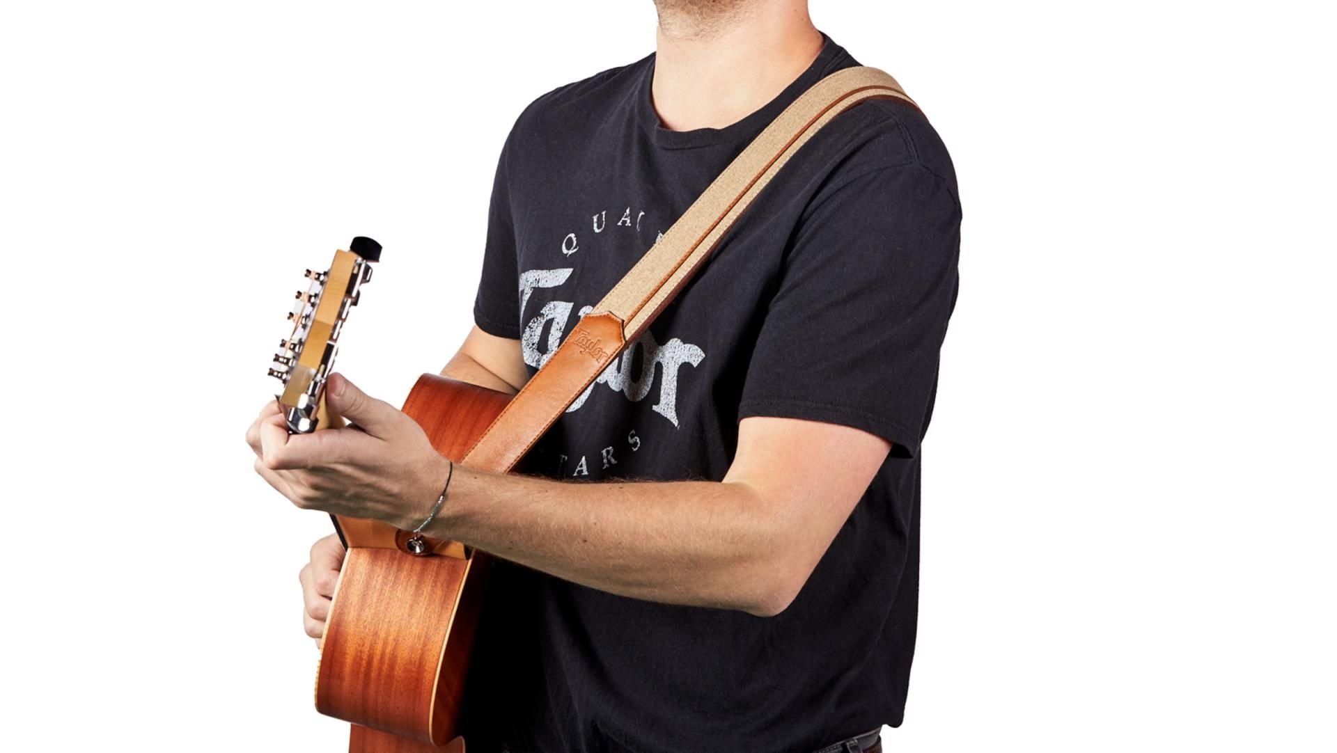 Taylor 2.5" Vegan Leather Guitar Strap, Tan w/Natural Textile Trim