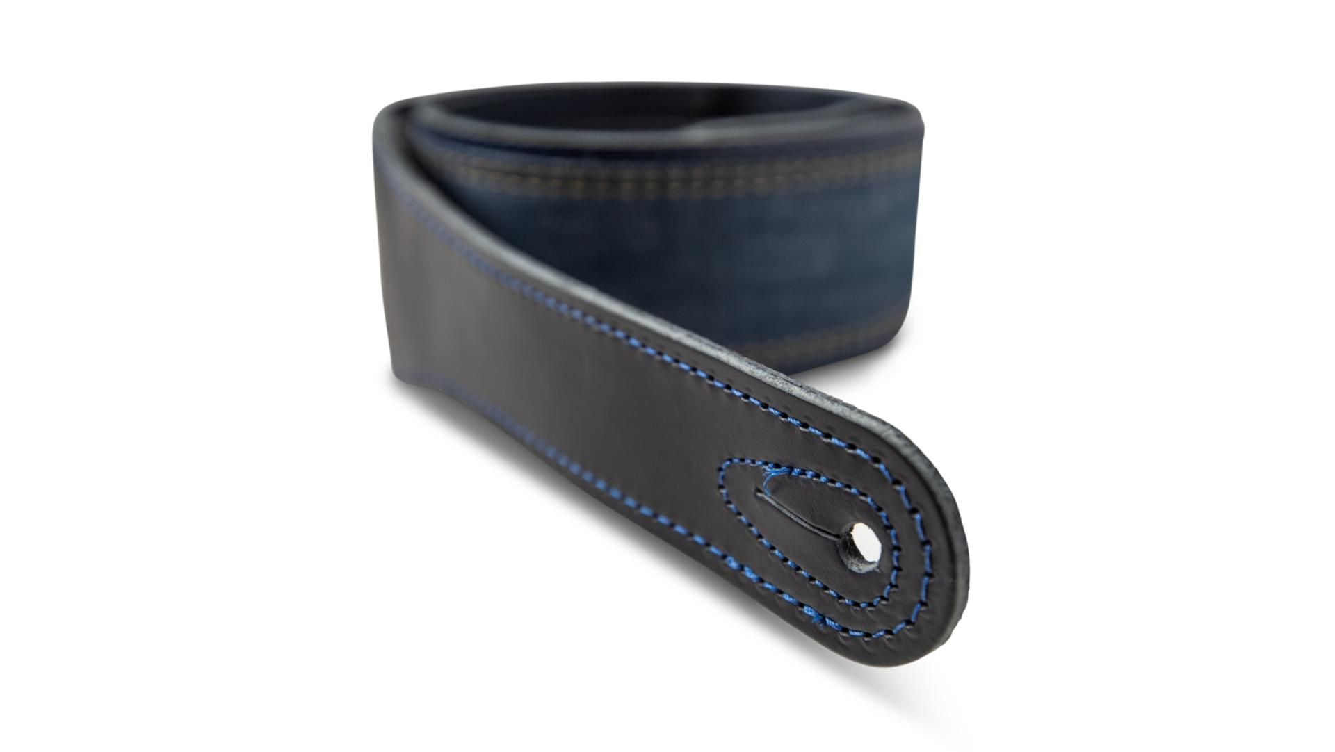 Taylor 2.5" Blue Denim Guitar Strap w/ Navy Leather Edges, Embossed Logo