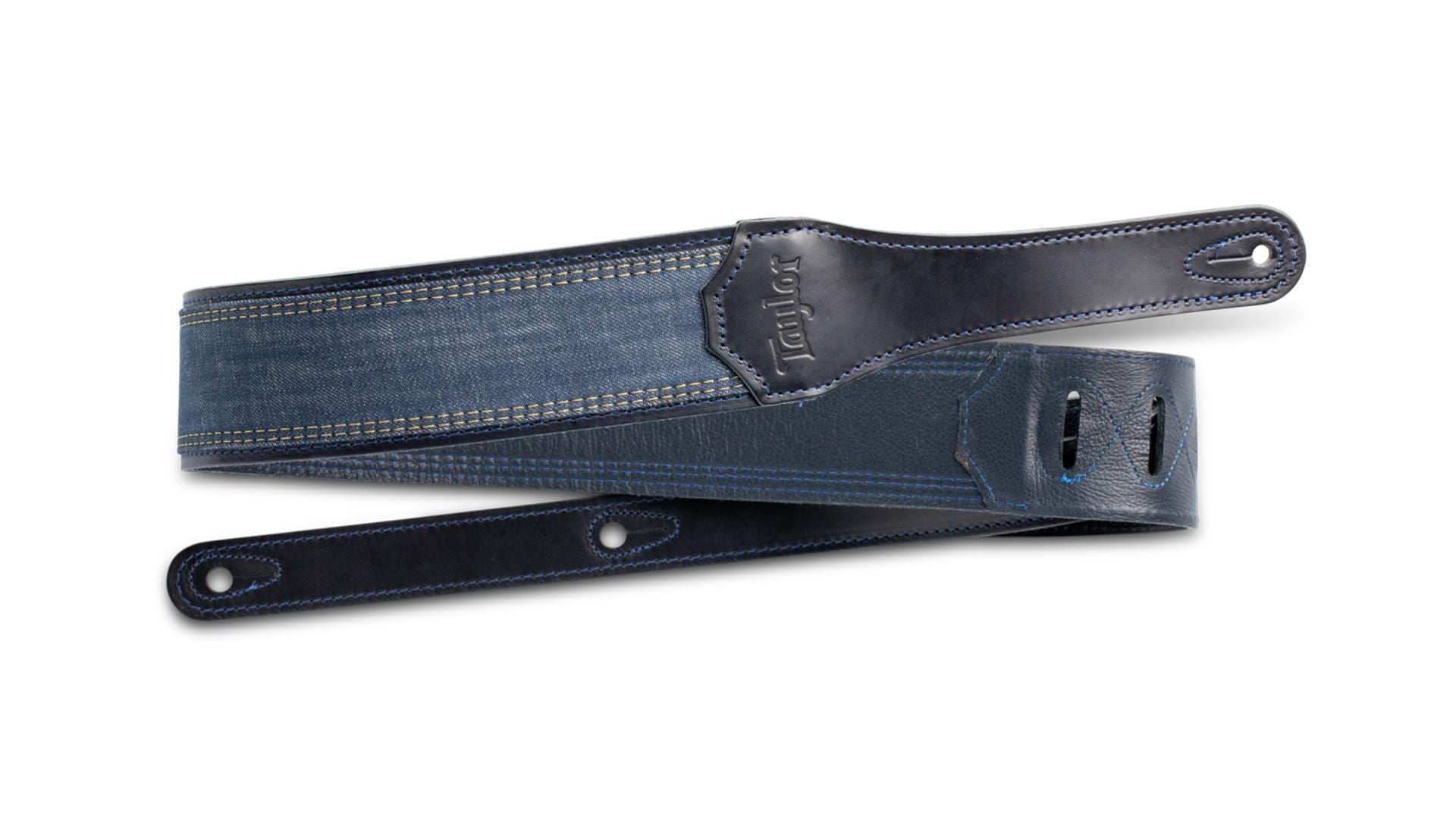 Taylor 2.5" Blue Denim Guitar Strap w/ Navy Leather Edges, Embossed Logo