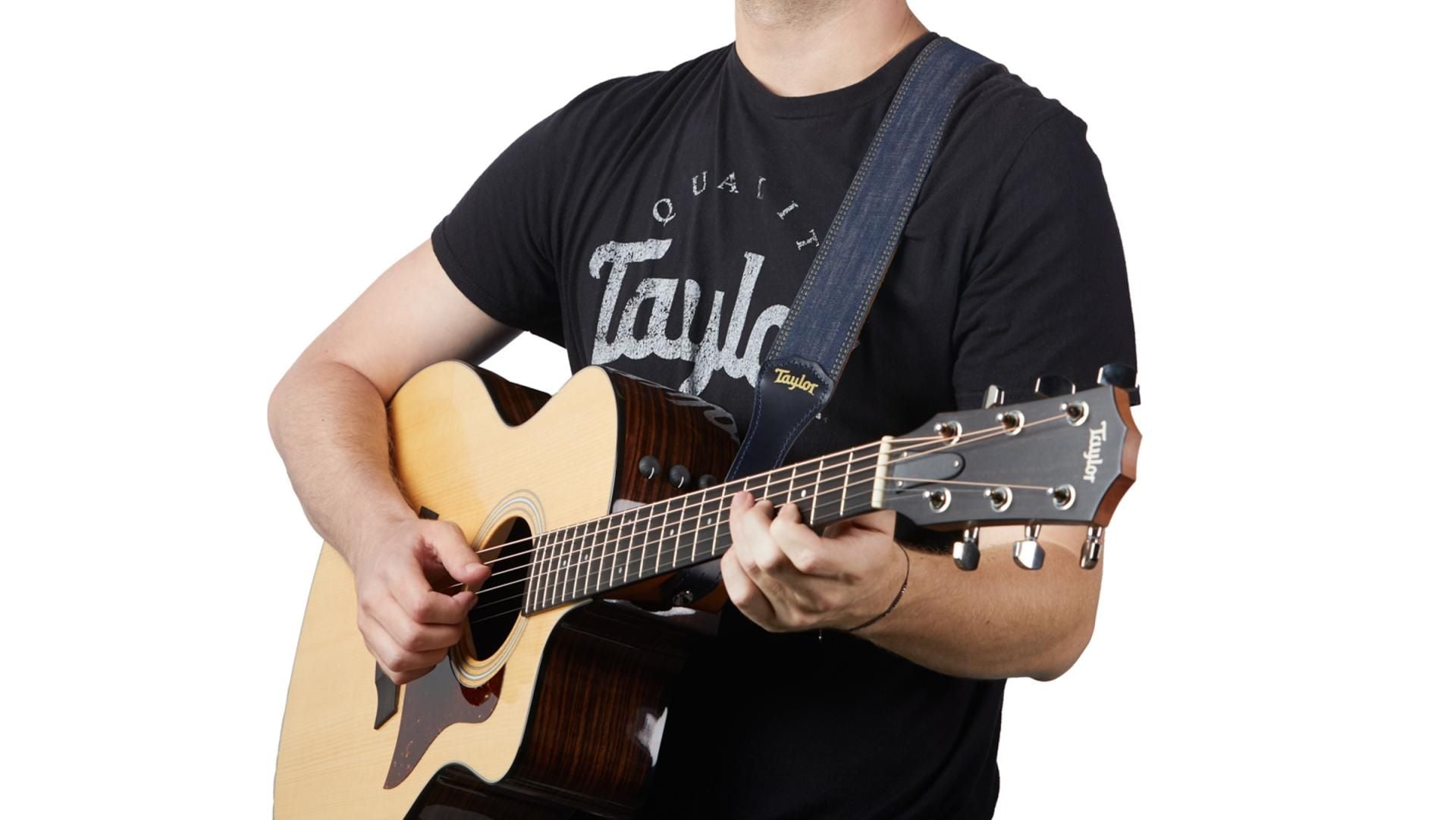 Taylor 2" Blue Denim Guitar Strap, Gold Logo