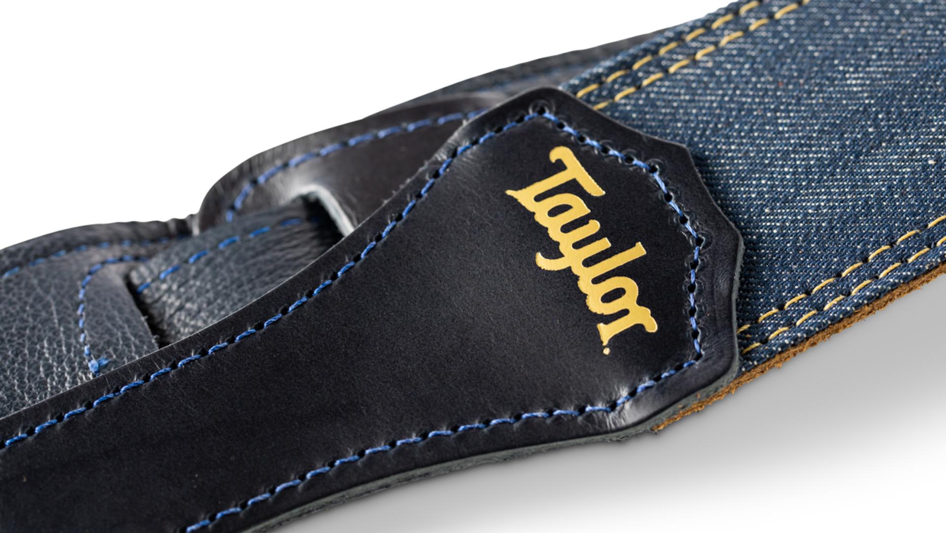 Taylor 2" Blue Denim Guitar Strap, Gold Logo