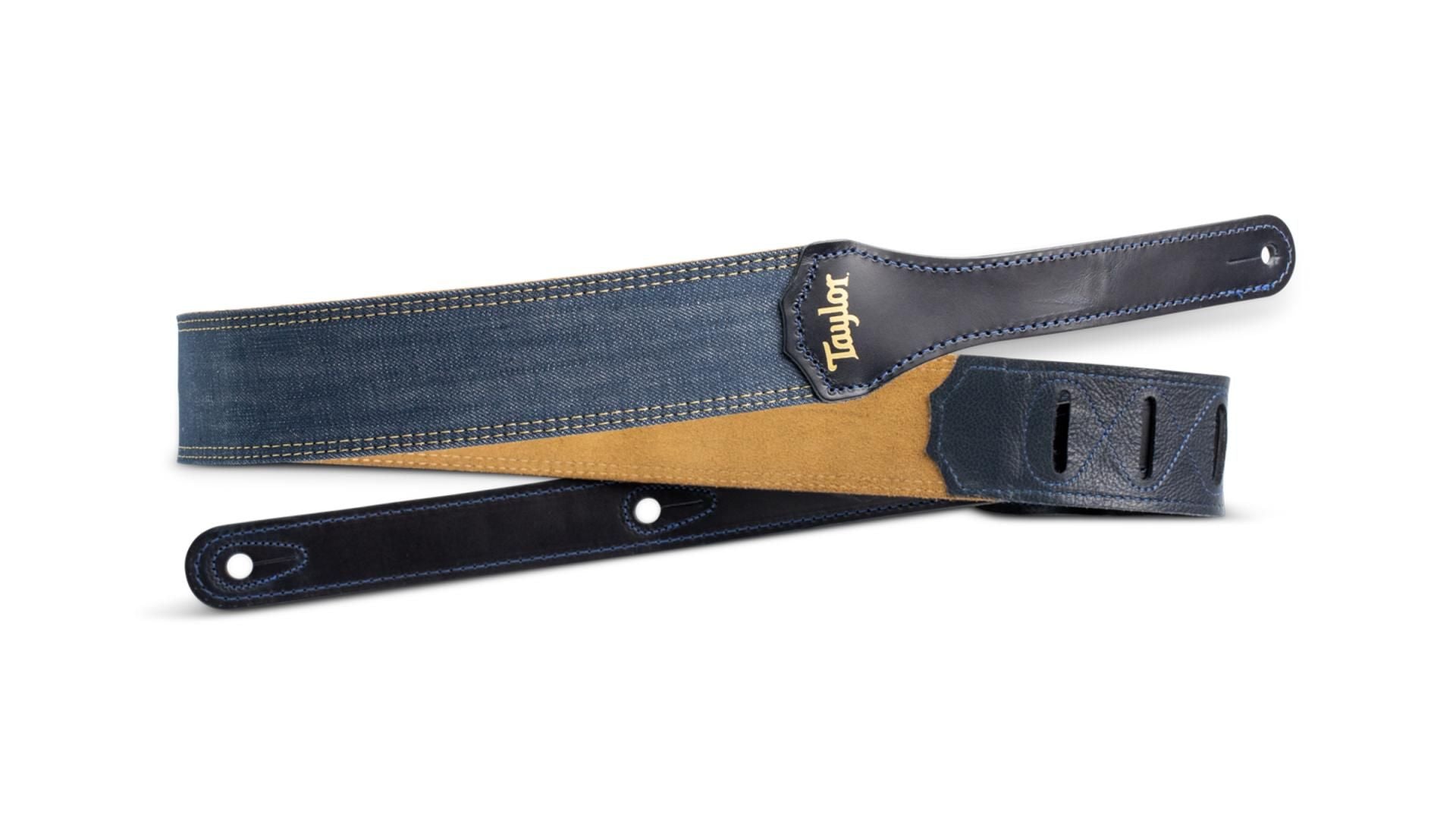 Taylor 2" Blue Denim Guitar Strap, Gold Logo