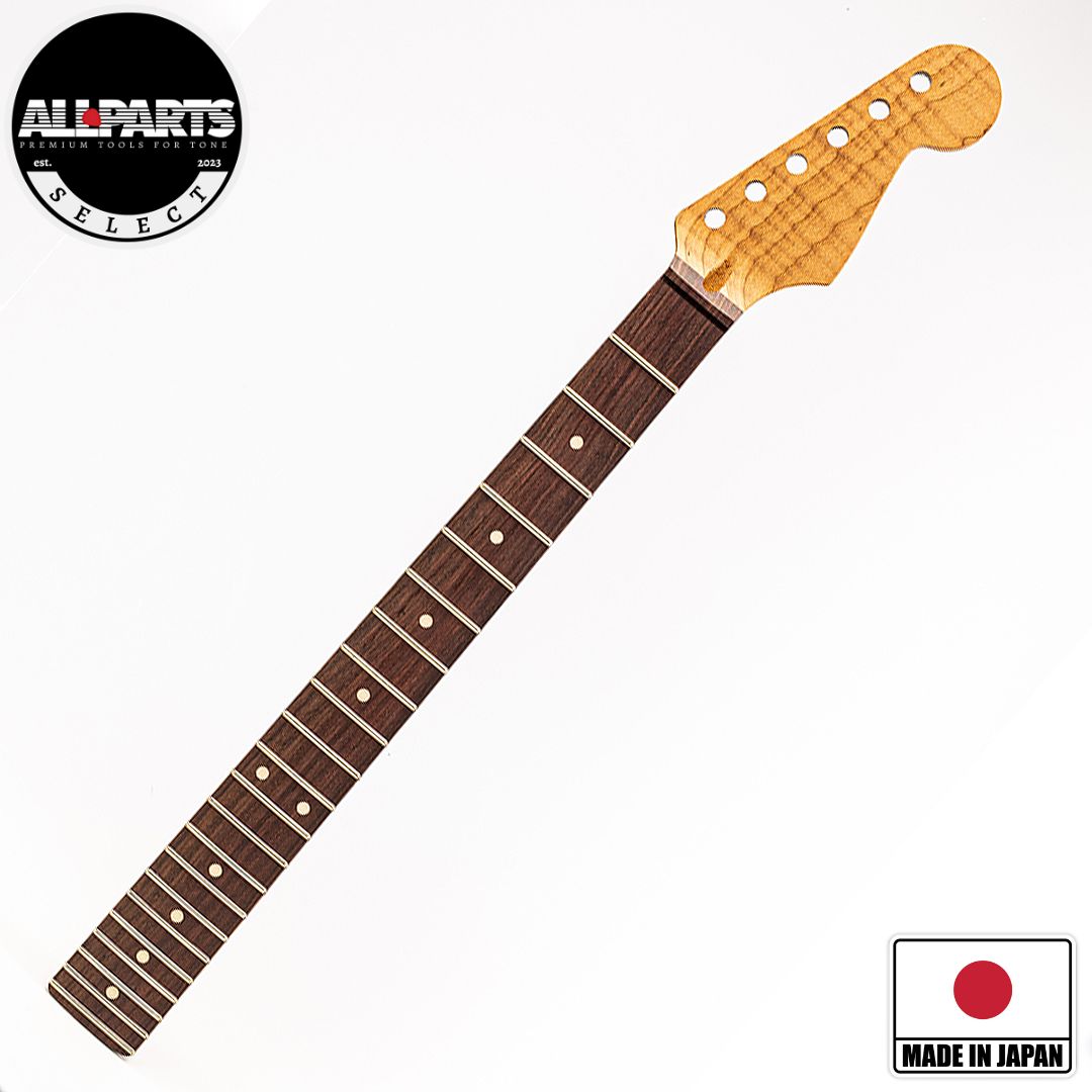 Allparts Select Unfinished AAA+ Roasted Flame Maple "Ultra-MOD" Neck for Strat, Rosewood Fretboard - Licensed by Fender