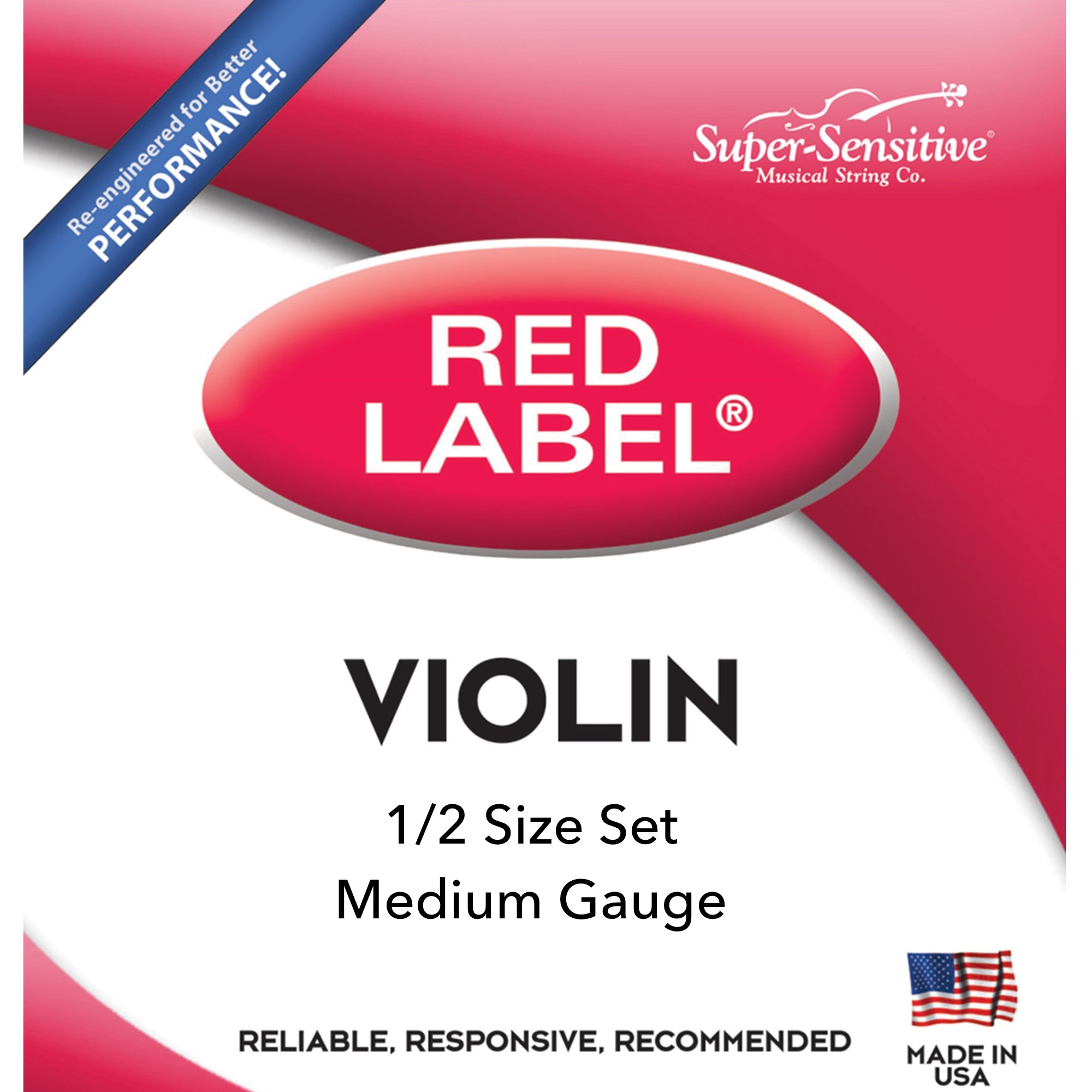 D'Addario Red Label 1/2 Violin String Set, Medium Tension