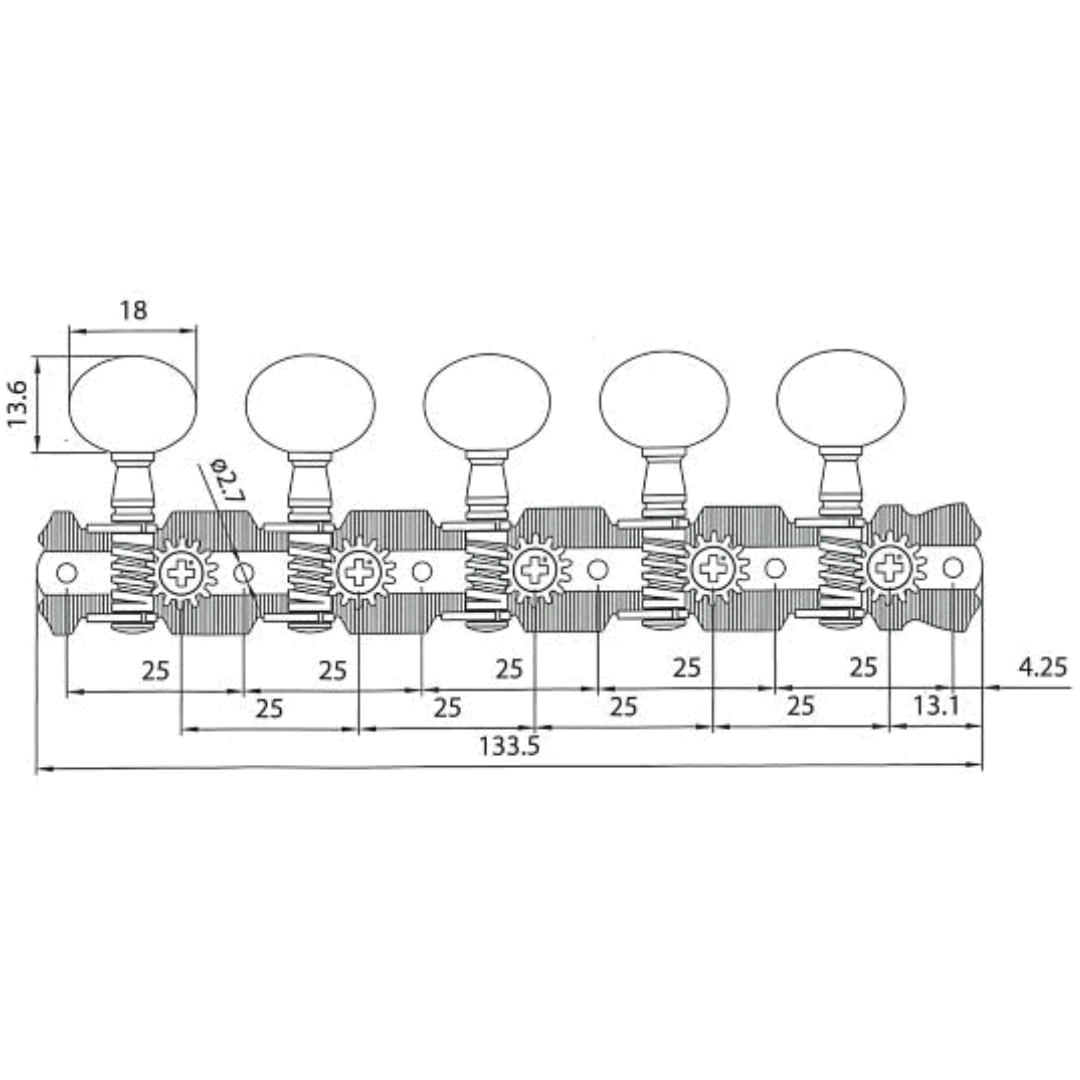 10-String 5x5 Strip Tuners for Cuatro or Bajo Quinto, Gold