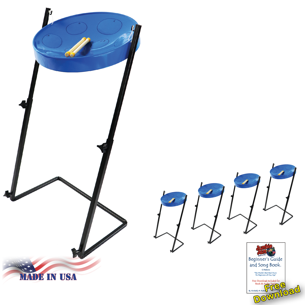 Panyard Jumbie Jam Steel Drum Kit 4-Pack w/ Z-Floor Stand