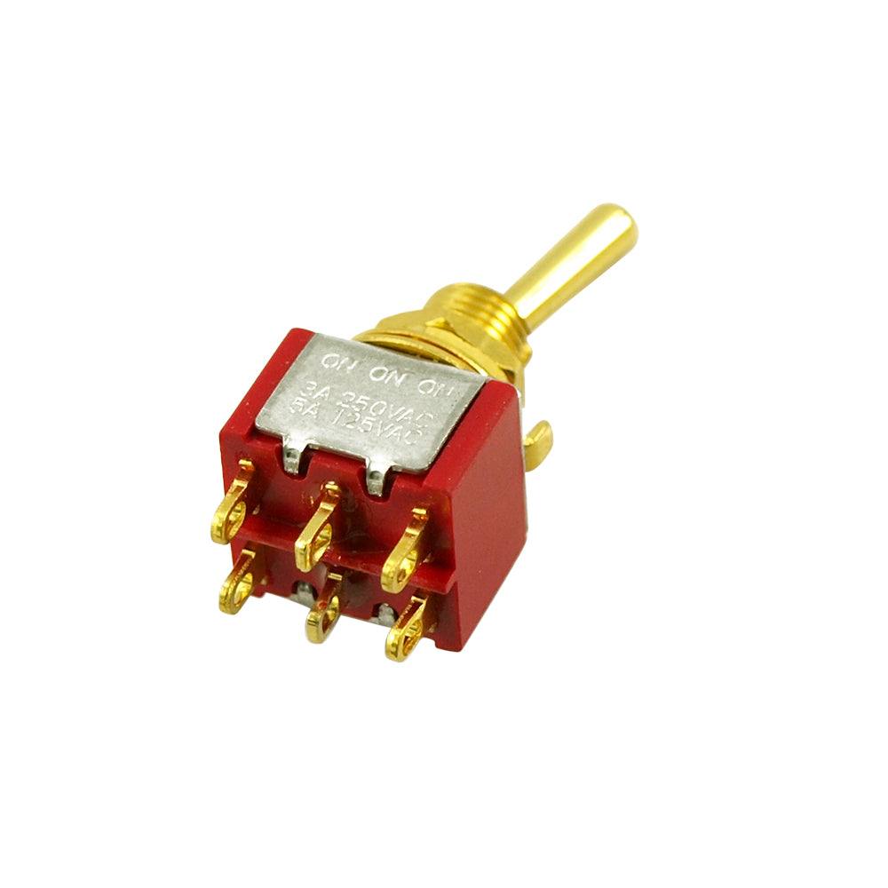 MINI ON-ON-ON SWITCH, ROUND BAT - GOLD