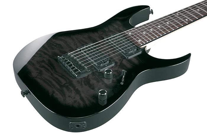 Ibanez GRG7221QA Gio 7-String Electric Guitar, Transparent Black Sunburst